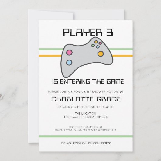 Computer Video Game Player heeft Baby shower ingev Kaart (Voorkant)