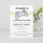 Computer Video Game Player heeft Baby shower ingev Kaart (Staand voorkant)