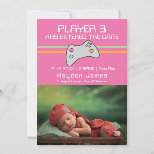 Computer Video Game Player heeft nieuwe baby ingev Kaart (Voorkant)