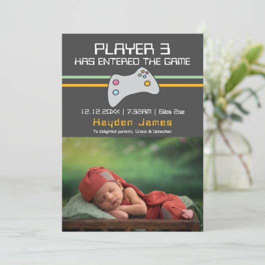 Computer Video Game Player heeft nieuwe baby ingev Kaart (Staand voorkant)