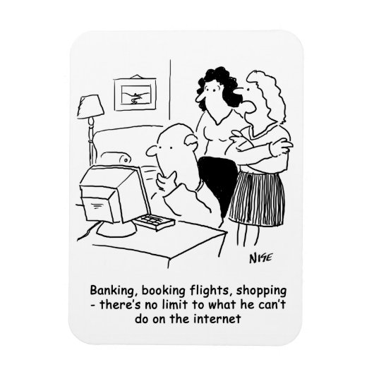 Computeranalfabeet man op computer magneet (Verticaal)