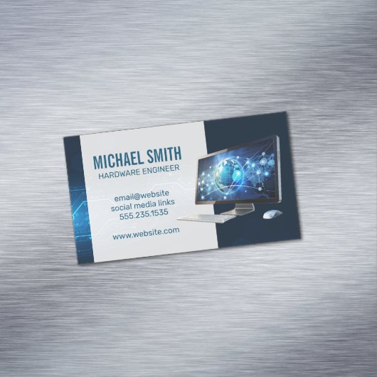 Computerbureaublad | Moderne digitale technologie Magnetisch Visitekaartje (Voorbeeld)