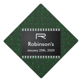 Computerchip op groen bord +Voeg uw informatie toe