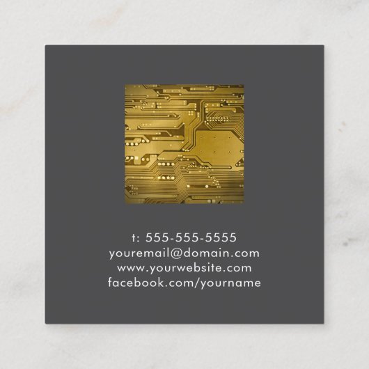 Computerconsultant met moderne gele circuits vierkante visitekaartje (Achterkant)