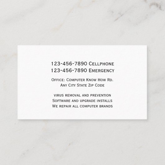 Computerdiensten Visitekaartje (Achterkant)