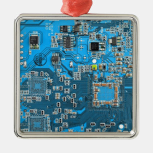 Computergek printplaat blauw metalen ornament