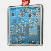 Computergek printplaat blauw metalen ornament (Links)