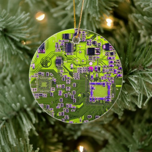 Computergek printplaat neon geel keramisch ornament (Boom)