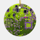 Computergek printplaat neon geel keramisch ornament (Voorkant)