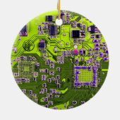 Computergek printplaat neon geel keramisch ornament (Achterkant)