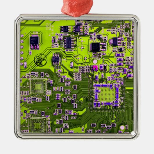 Computergek printplaat neon geel metalen ornament (Voorkant)