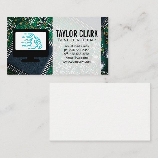 Computerhardware | Moersleutel in Hand Logo Visitekaartje (Voorkant / Achterkant)