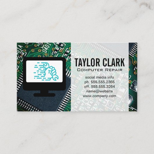 Computerhardware | Moersleutel in Hand Logo Visitekaartje (Voorkant)