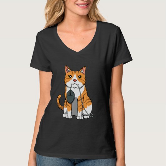 Computermuis met kattenkeuken voor rondengamer t-shirt (Voorkant)