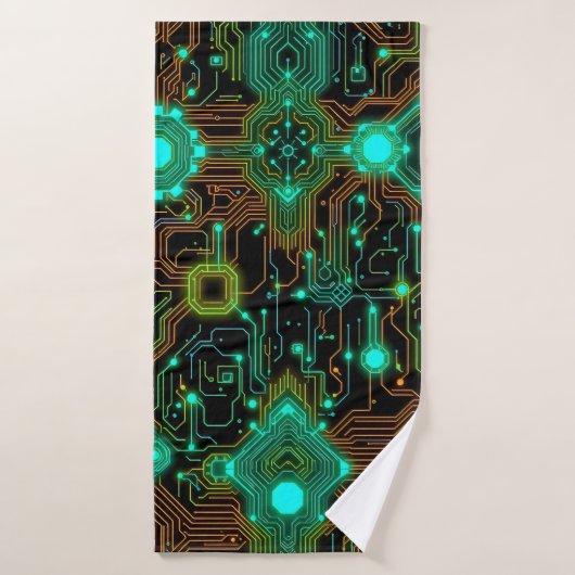 computerprintplaat met veel lampjes badhanddoek (Badhanddoek)