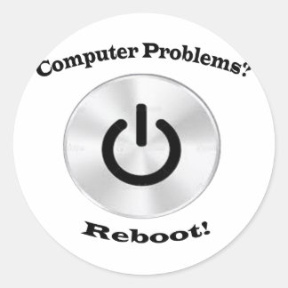 Computerproblemen zwarte letters ronde sticker