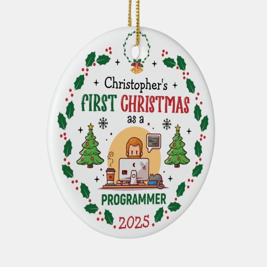 Computerprogrammeur Eerste Kerstdag Gepersonalisee Keramisch Ornament (Rechts)