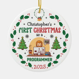 Computerprogrammeur Eerste Kerstdag Gepersonalisee Keramisch Ornament