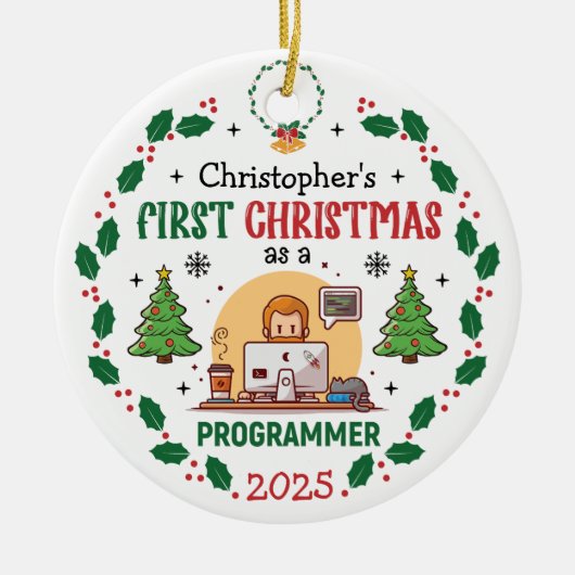 Computerprogrammeur Eerste Kerstdag Gepersonalisee Keramisch Ornament (Voorkant)