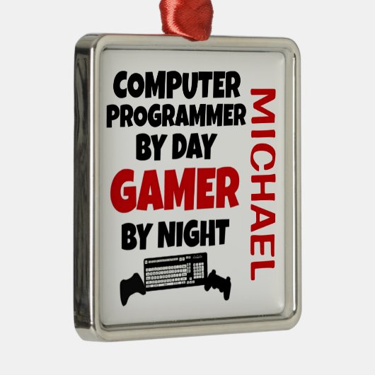 Computerprogrammeur houdt van het spelen van video metalen ornament (Rechts)