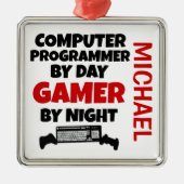 Computerprogrammeur houdt van het spelen van video metalen ornament (Voorkant)