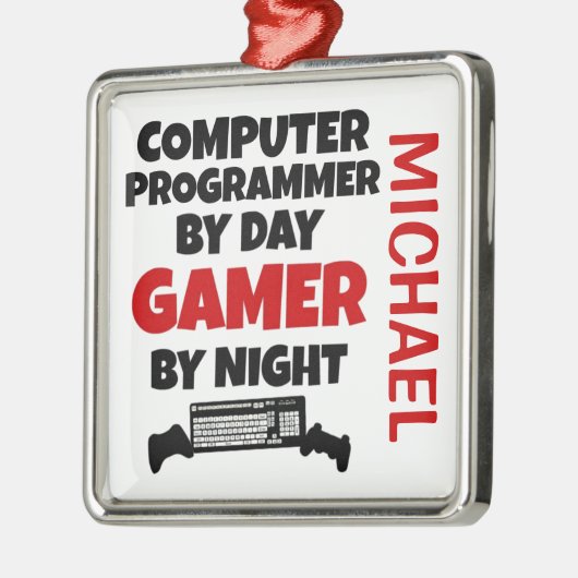 Computerprogrammeur houdt van het spelen van video metalen ornament (Links)