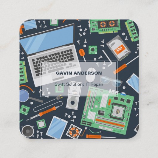 Computerreparatie Vierkante Visitekaartje (Voorkant)