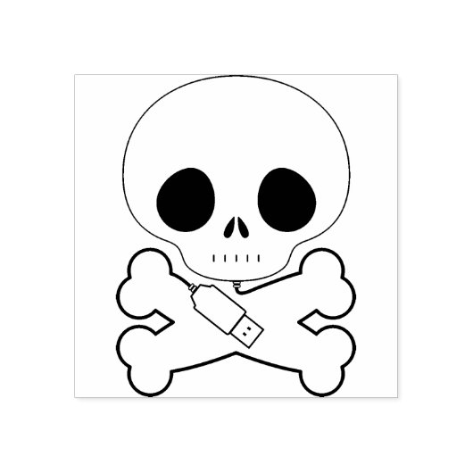 Computerschedel met usb illustratiestempel rubberstempel (Afrduk)