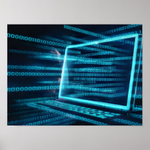 Computerscherm met blauwe digitale binaire gegeven poster
