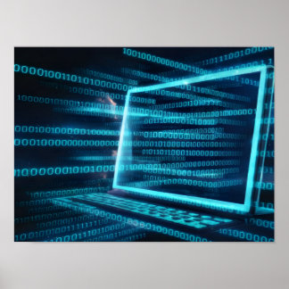 Computerscherm met blauwe digitale binaire gegeven poster