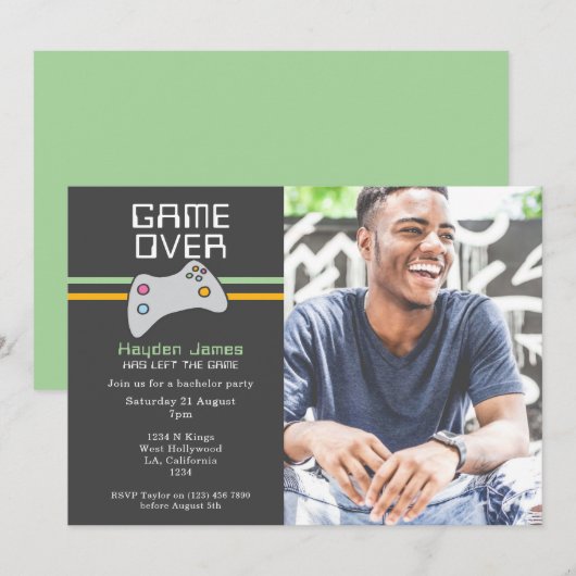 Computervideogame over Batchelor Party Kaart (Voorkant / Achterkant)