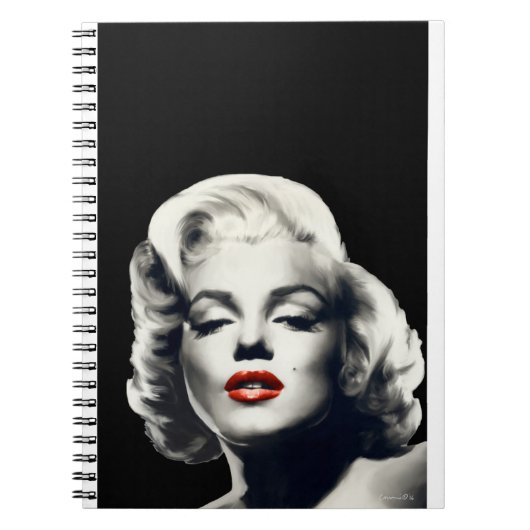 CON24BW-V4 Red Lips Marilyn in BLACK.tif Notitieboek (Voorkant)