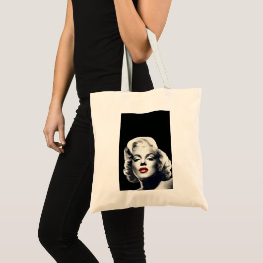 CON24BW-V4 Red Lips Marilyn in BLACK.tif Tote Bag (Voorkant (product))