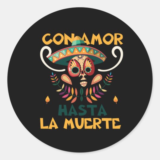 CON_AMOR_HASTA_LA_MUERTE_01 RONDE STICKER (Voorkant)