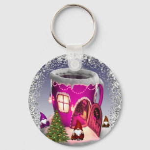 con casa en forma de taza con enanos sleutelhanger