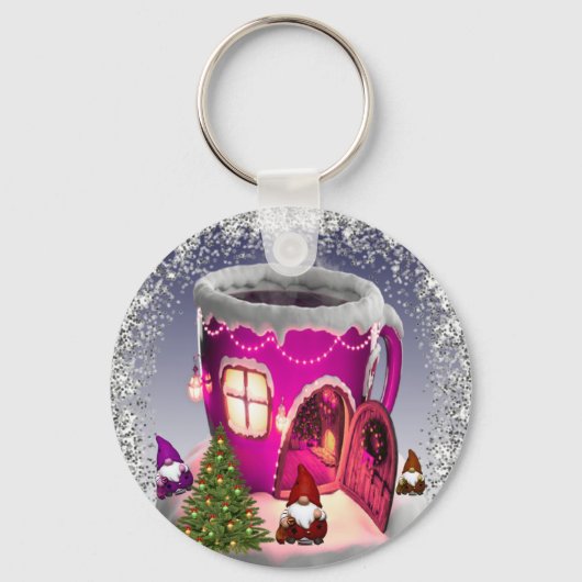 con casa en forma de taza con enanos sleutelhanger (Voorkant)