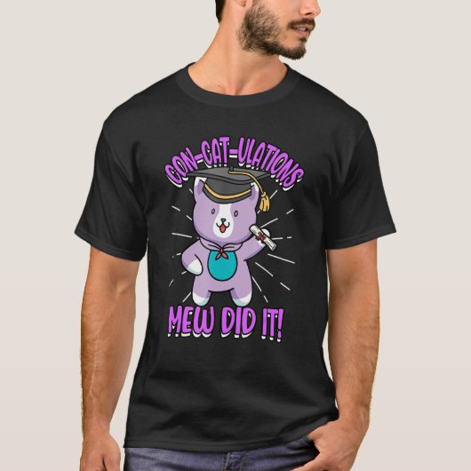 Con-Cat-Ulations Mew. Kat het Afstuderen in T-shirt (Voorkant)