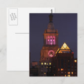 Con Edison Clock Tower verlicht in roze bij Twilig Briefkaart (Voorkant / Achterkant)