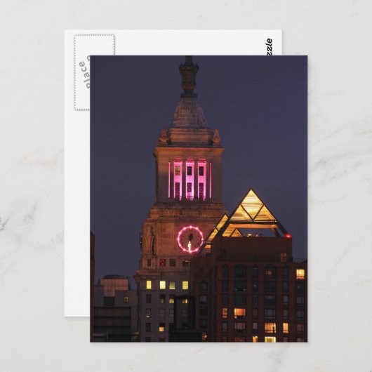 Con Edison Clock Tower verlicht in roze bij Twilig Briefkaart (Voorkant / Achterkant)