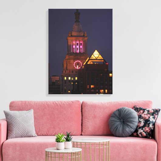 Con Edison Clock Tower verlicht in roze bij Twilig Canvas Afdruk (Insitu (Woonkamer))