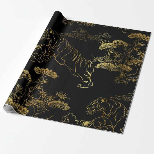 con tigre estilo japonés cadeaupapier (Uitgerold)