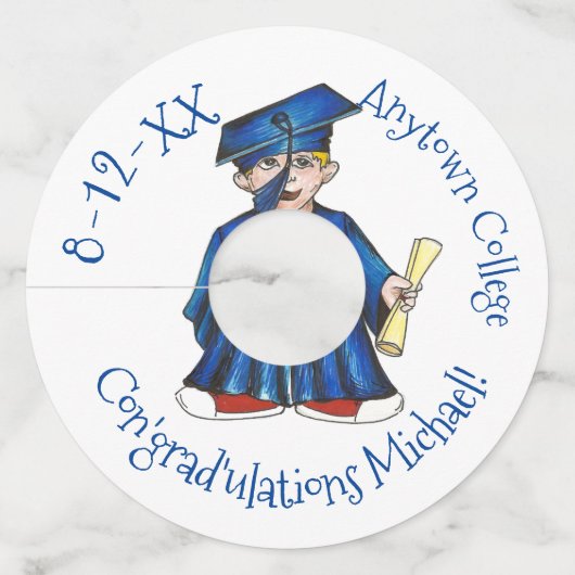 Con'afstudeerder Blue Pet Gown Diploma Afstuderen Wijnglaslabel (Voorkant)