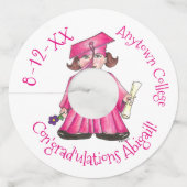 Con'afstudeerder Pink Pet Gown Diploma Afstuderen Wijnglaslabel (Voorkant)