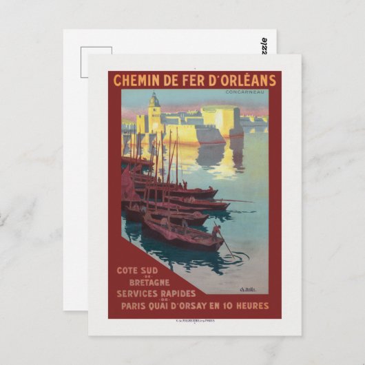 Concarneau Frankrijk Vintage Poster 1919 Briefkaart (Voorkant / Achterkant)