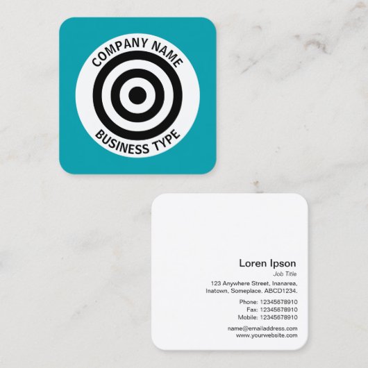 Concentric Circles - Blue #009FAE Vierkante Visitekaartje (Voorkant / Achterkant)