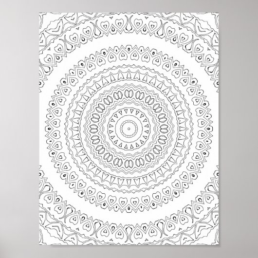 Concentric Heart Waves Coloring Page Pattern Art Poster (Voorkant)