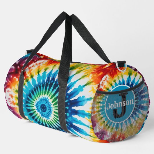 Concentric Rainbow Tie Dye monogram personalized Plunjezak (Rechterhoek)