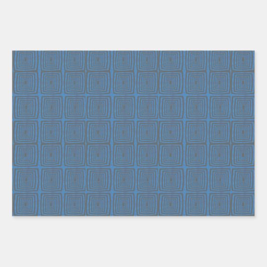 Concentric Wavy Squares on a mottled blue paintbox Inpakpapier Vel (Voorkant 2)