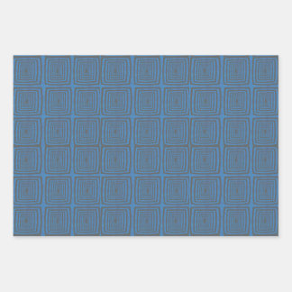 Concentric Wavy Squares on a mottled blue paintbox Inpakpapier Vel