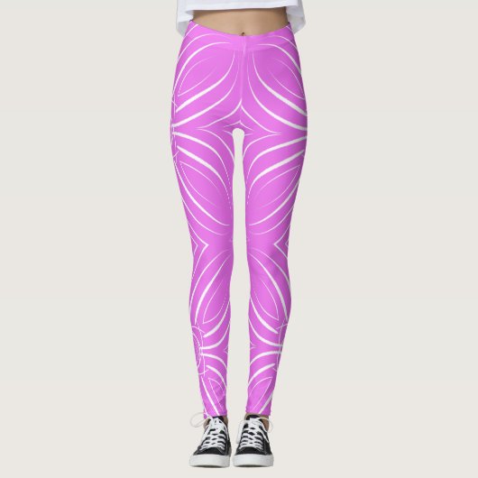 Concentrische bloemblaadjes in het wit op Hot Pink Leggings (Voorkant)